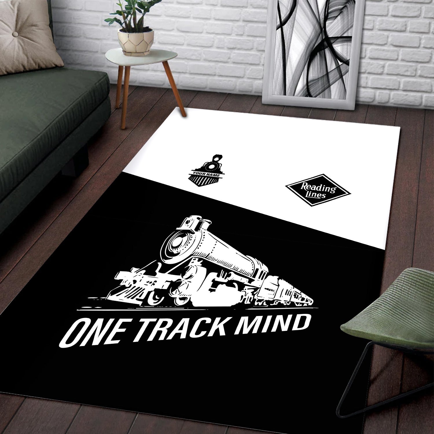 Railspirit Personalized Reading Railroad Area Rug One Track Mind Train Rug Gift Idea For Train Lover
