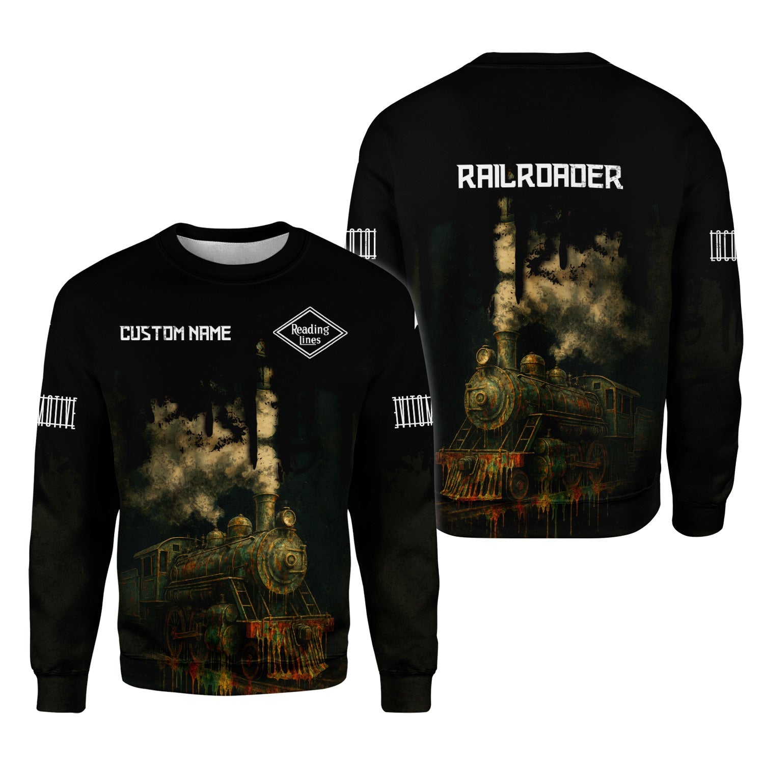 Railspirit Personalized Reading Railroad Sweatshirt Vintage Train Art Style Shirt For Locomotive Fans