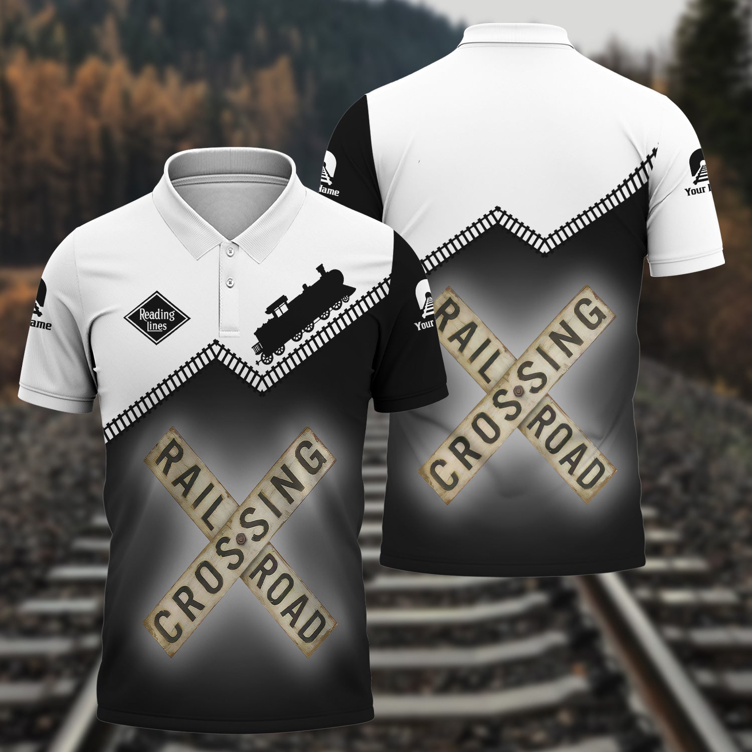 Railspirit Personalized Reading Railroad Polo Shirt Railroad Crossing Printed Train Track Shirt