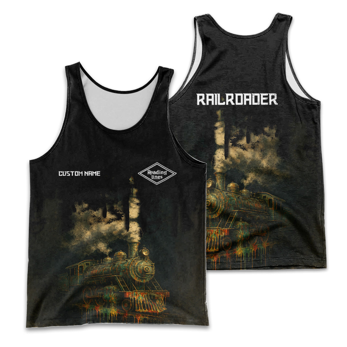 Railspirit Personalized Reading Railroad Men Tank Top Vintage Train Art Style Shirt For Locomotive Fans