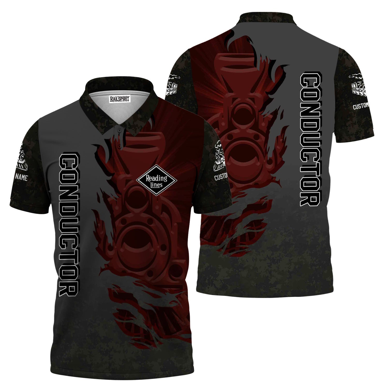 Railspirit Personalized Reading Railroad Polo Shirt Blazing Style with Custom Position Train Shirt