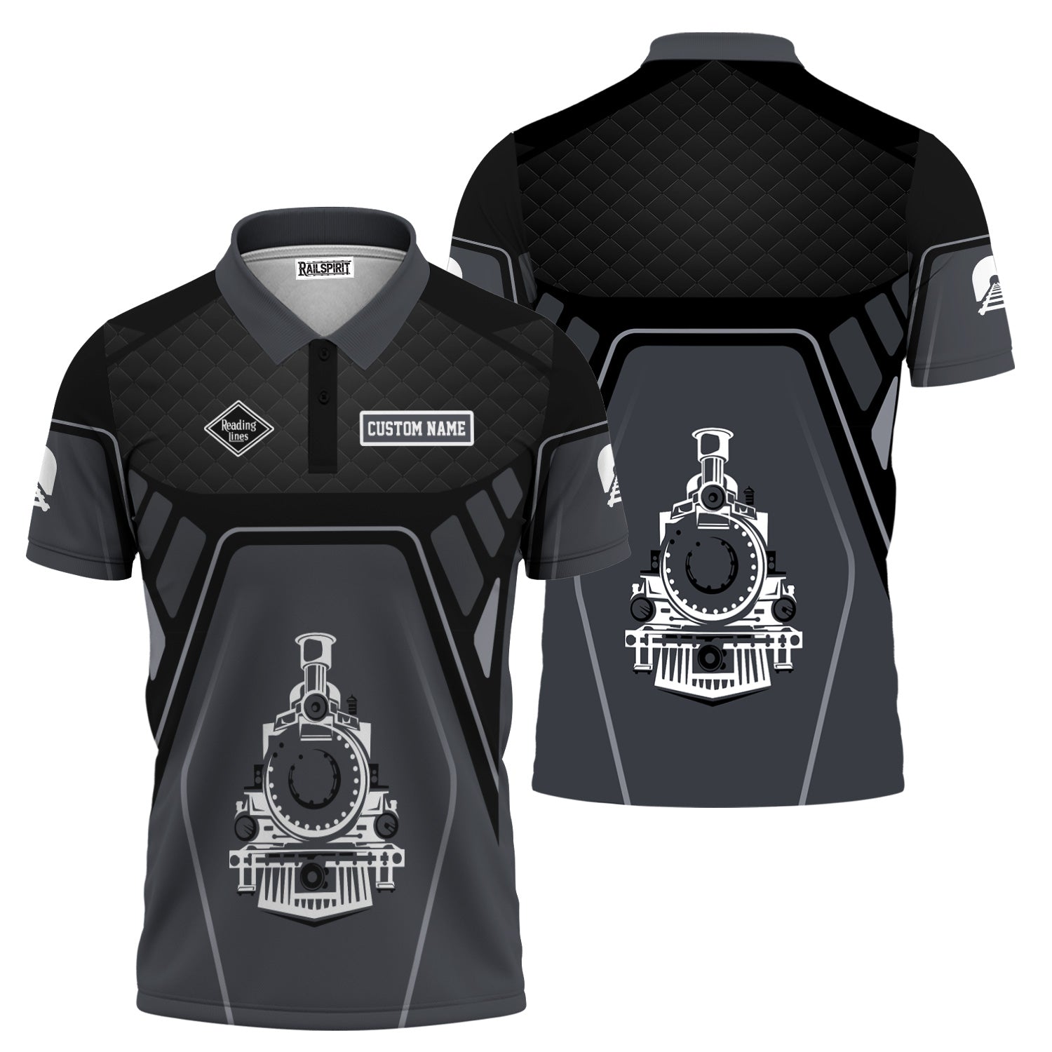 Railspirit Personalized Reading Railroad Polo Shirt Steam Locomotive Engine Graphic Train Shirt All Over Print