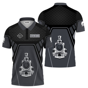 Railspirit Personalized Reading Railroad Polo Shirt Steam Locomotive Engine Graphic Train Shirt All Over Print