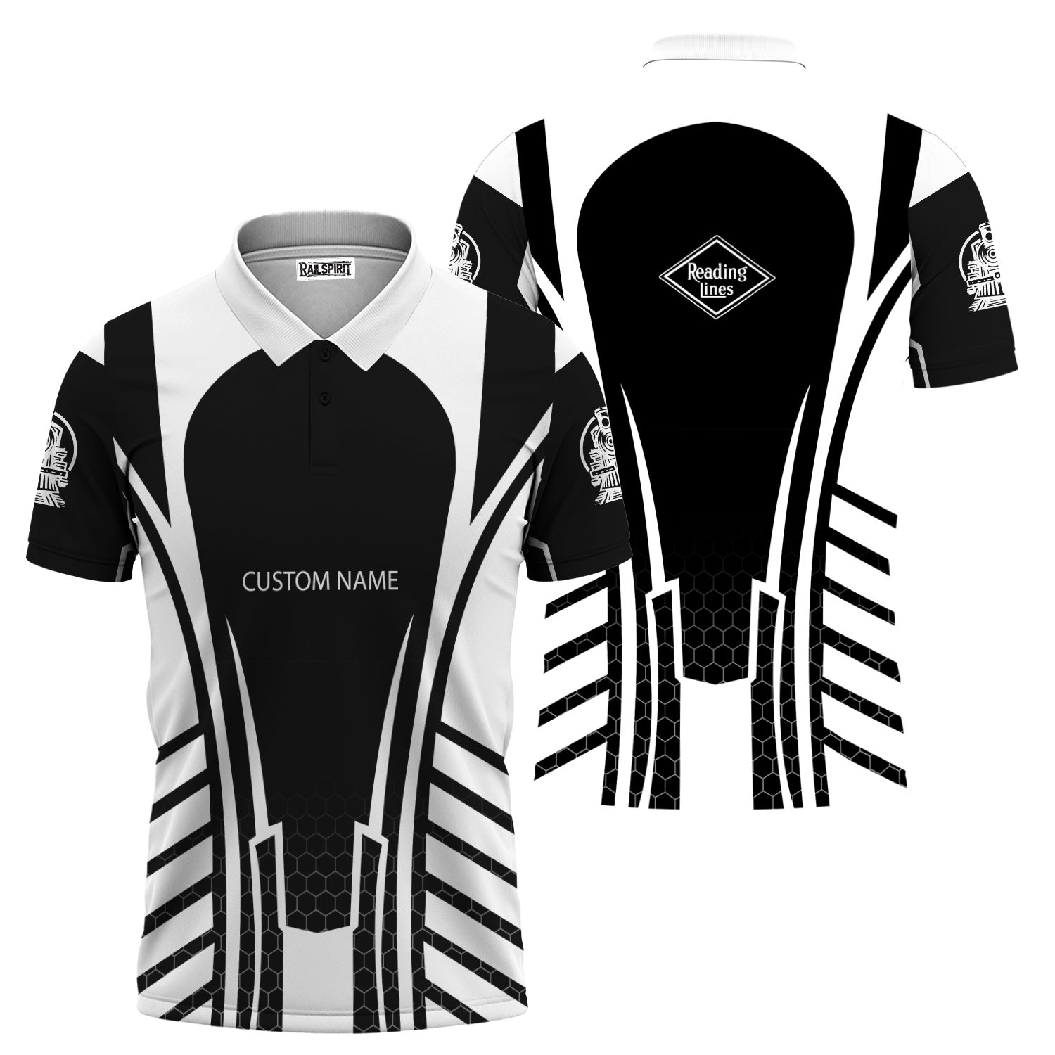 Railspirit Personalized Reading Railroad Polo Shirt Striped Railroad Style Train Shirt All Over Print
