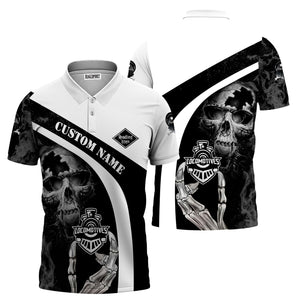 Railspirit Personalized Reading Railroad Polo Shirt Flame Skull Design Train Shirt for Locomotive Fans