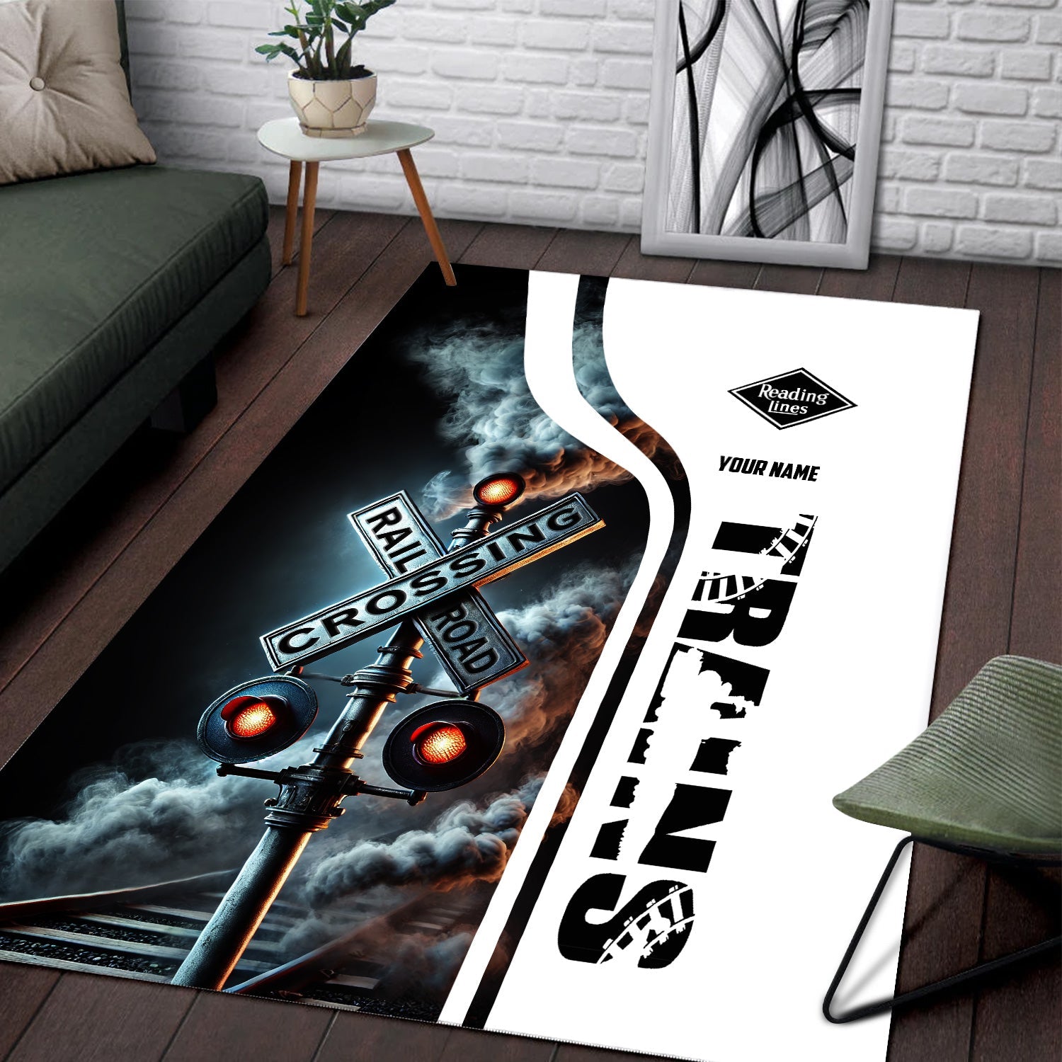 Railspirit Personalized Reading Railroad Area Rug Railroad Crossing Sign Rug All Over Print