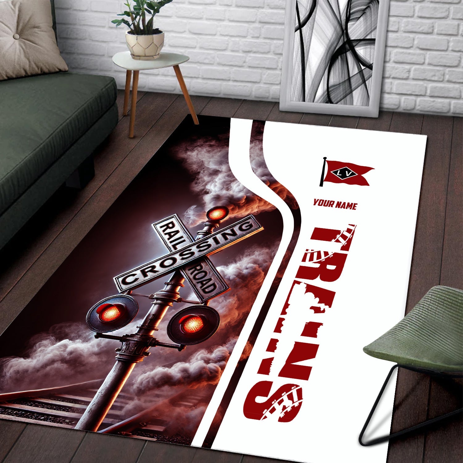 Railspirit Personalized Lehigh Valley Railroad Area Rug Railroad Crossing Sign Rug All Over Print