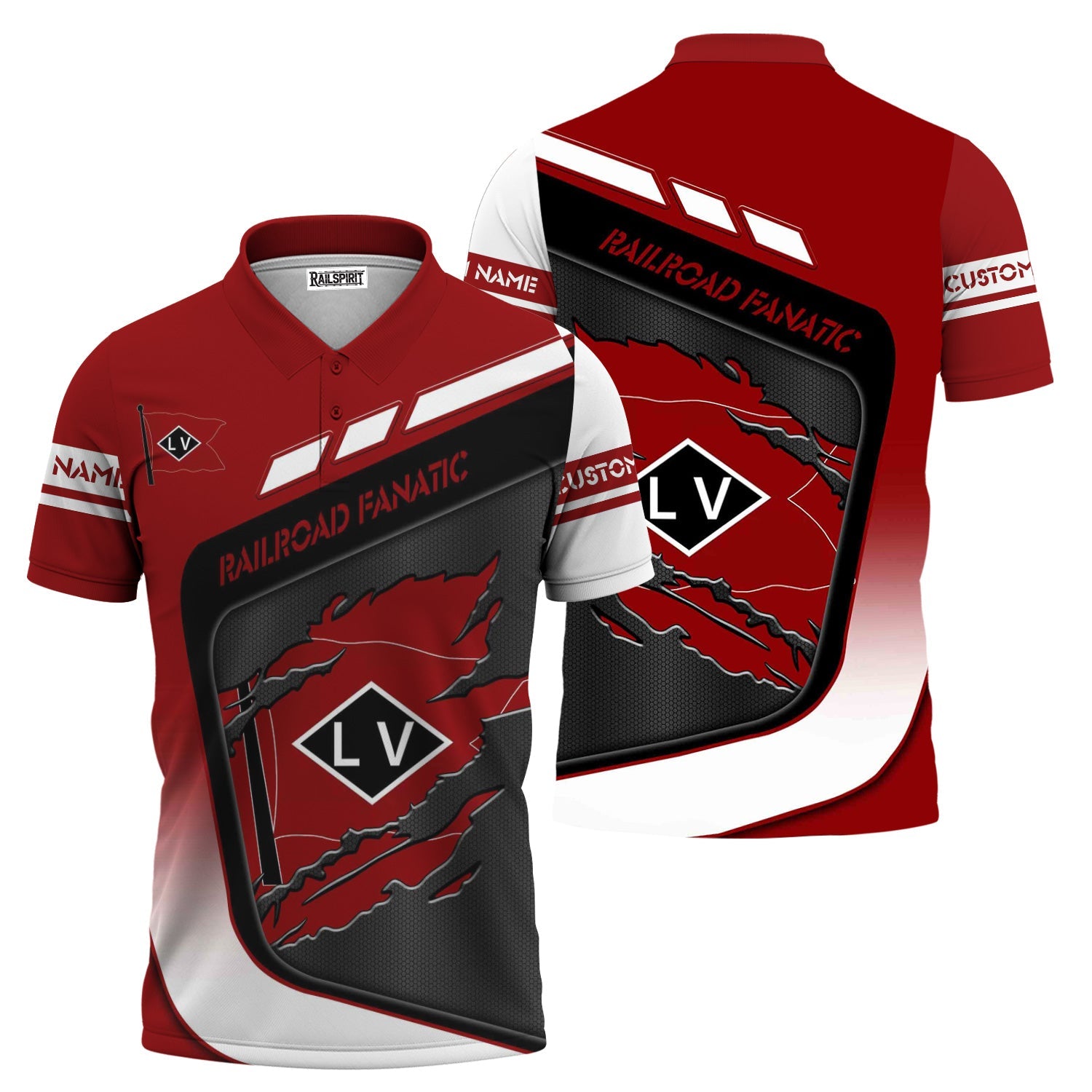 Railspirit Personalized Lehigh Valley Railroad Polo Shirt Ripped Texture Style Train Shirt For Railroad Fanatic