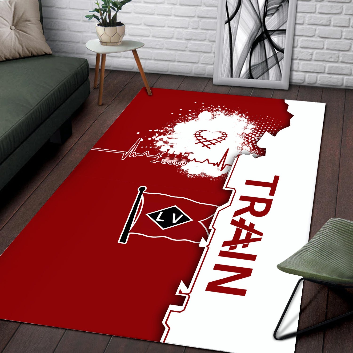 Railspirit Lehigh Valley Railroad Area Rug Engine Heartbeat and Track Love Style Rug Gift Idea For Train Lovers