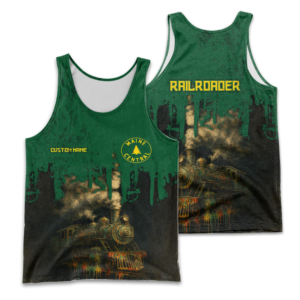 Railspirit Personalized Maine Central Railroad Men Tank Top Vintage Train Art Style Shirt For Locomotive Fans