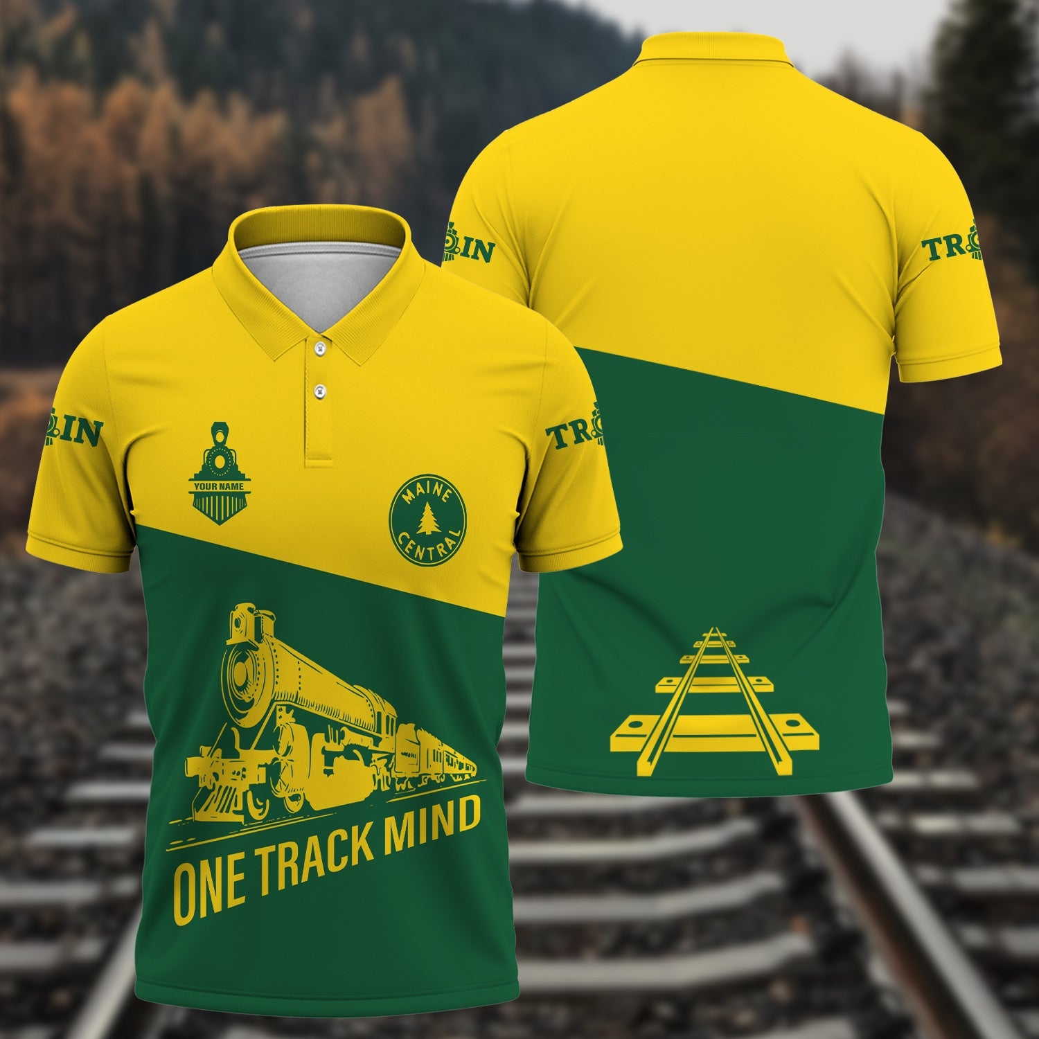 Railspirit Personalized Maine Central Railroad Polo Shirt One Track Mind Unisex Train Shirt Gift Idea For Train Lover