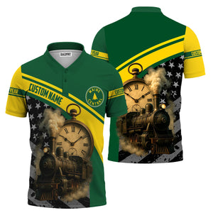 Railspirit Personalized Maine Central Railroad Polo Shirt Classic Steam Engine With Retro Pocket Watch Shirt All Over Print