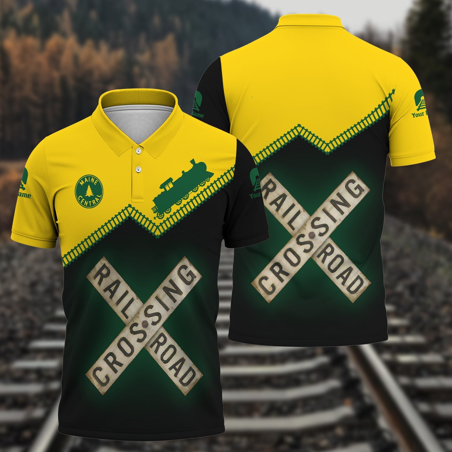 Railspirit Personalized Maine Central Railroad Polo Shirt Railroad Crossing Printed Train Track Shirt