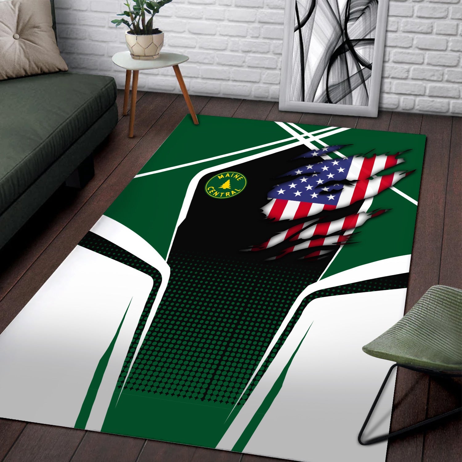 Railspirit Personalized Maine Central Railroad Area Rug American Eagle Vintage Train Rug