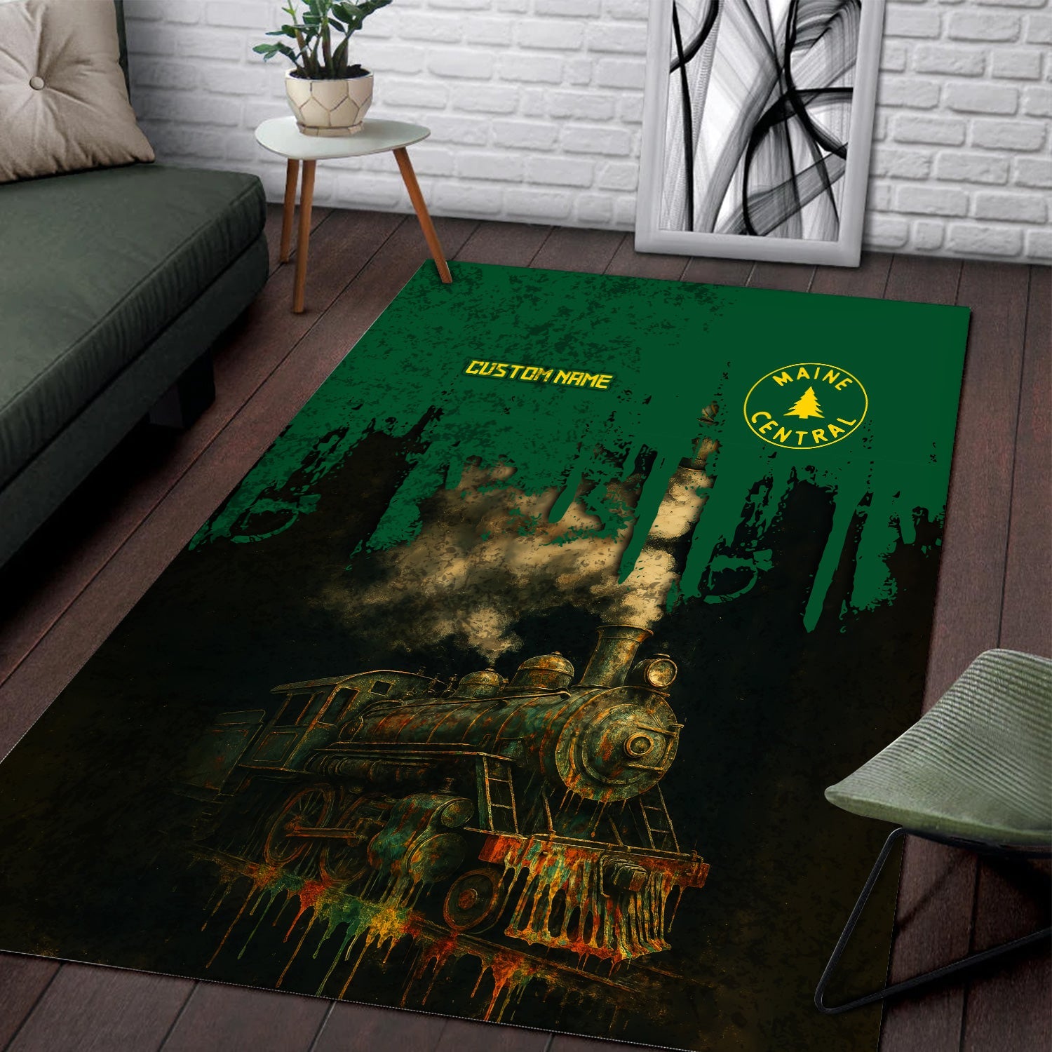 Railspirit Personalized Maine Central Railroad Area Rug Vintage Train Art Style Rug For Locomotive Fans