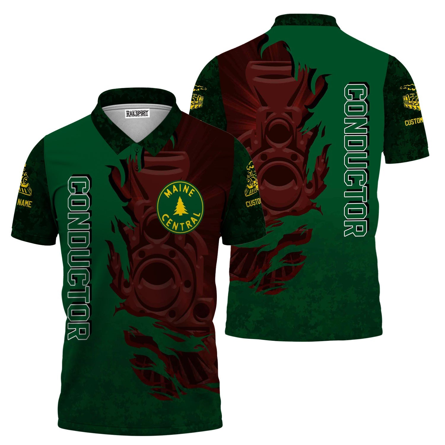 Railspirit Personalized Maine Central Railroad Polo Shirt Blazing Style with Custom Position Train Shirt