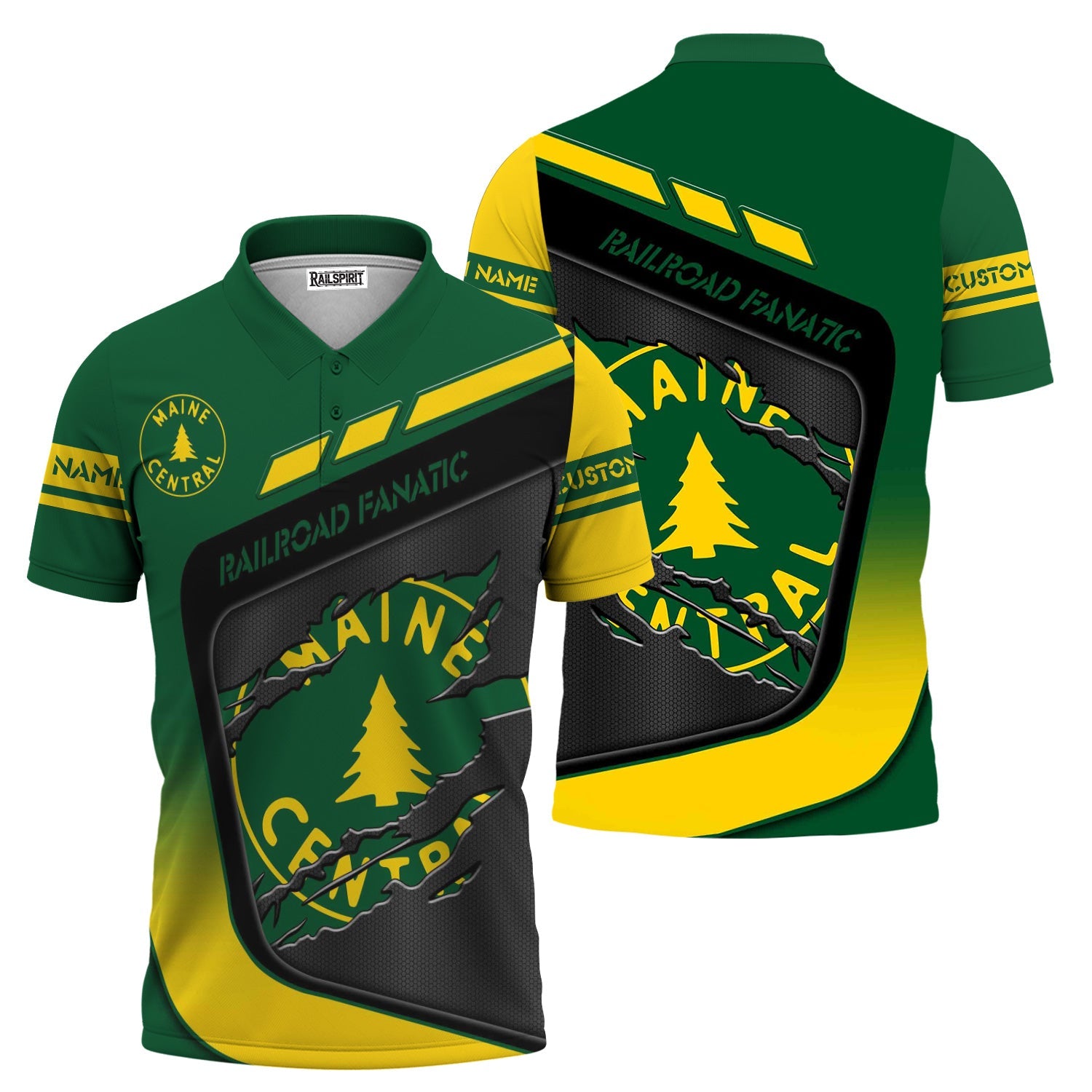 Railspirit Personalized Maine Central Railroad Polo Shirt Ripped Texture Style Train Shirt For Railroad Fanatic