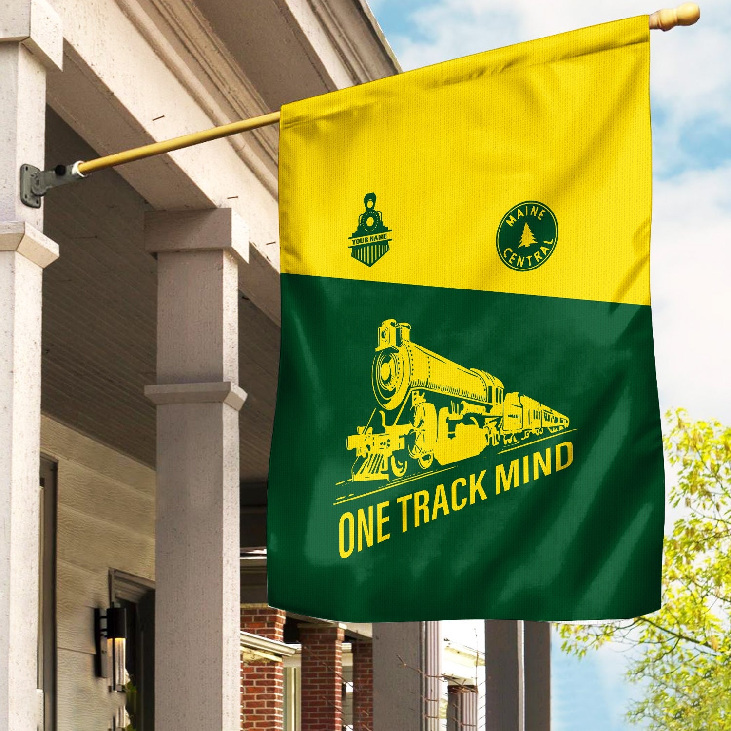 Railspirit Personalized Maine Central Railroad Garden Flag One Track Mind Flag Gift Idea For Train Lover