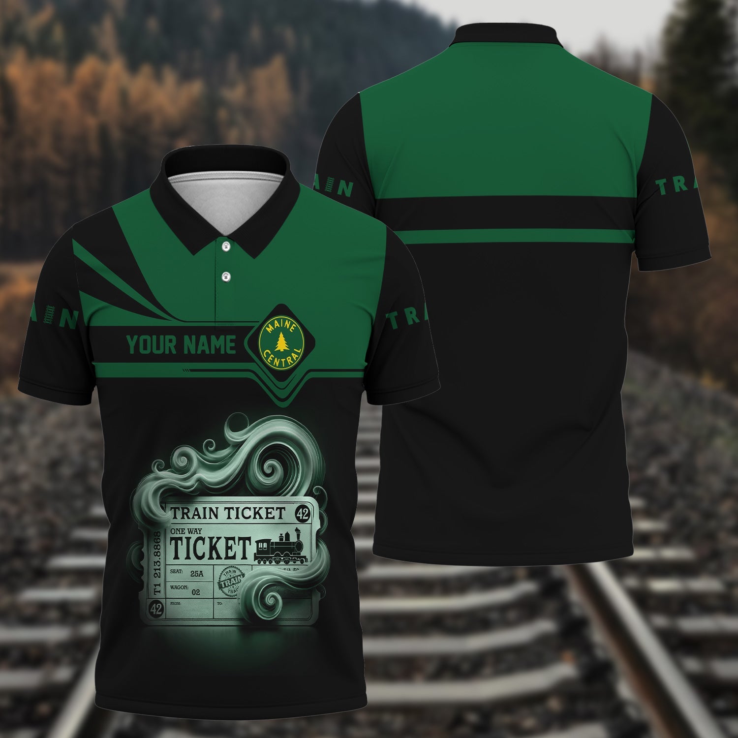 Railspirit Custom Name Maine Central Railroad Polo Shirt American Train Ticket Printed Shirt