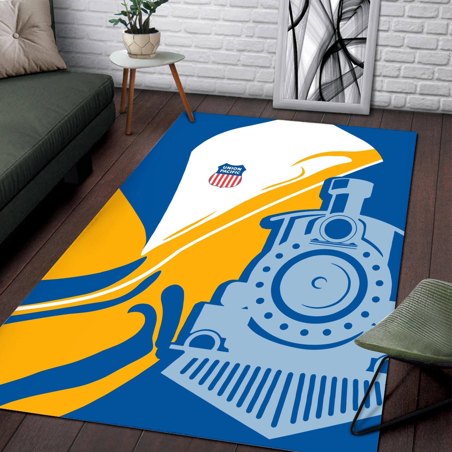 Railspirit Union Pacific Railroad Area Rug Flame-Inspired Style Big Boy Rug Gift Idea For Train Lovers