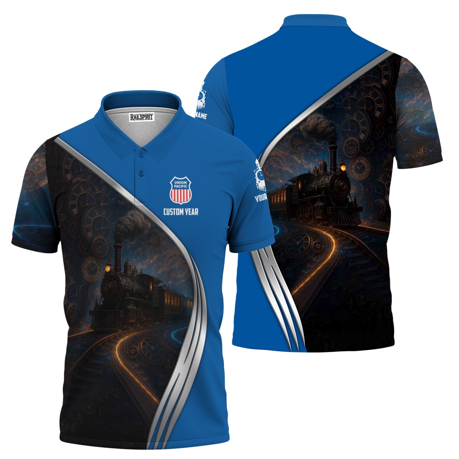 Railspirit Personalized Union Pacific Railroad Polo Shirt Steampunk Locomotive with Custom Year Big Boy Train Shirt