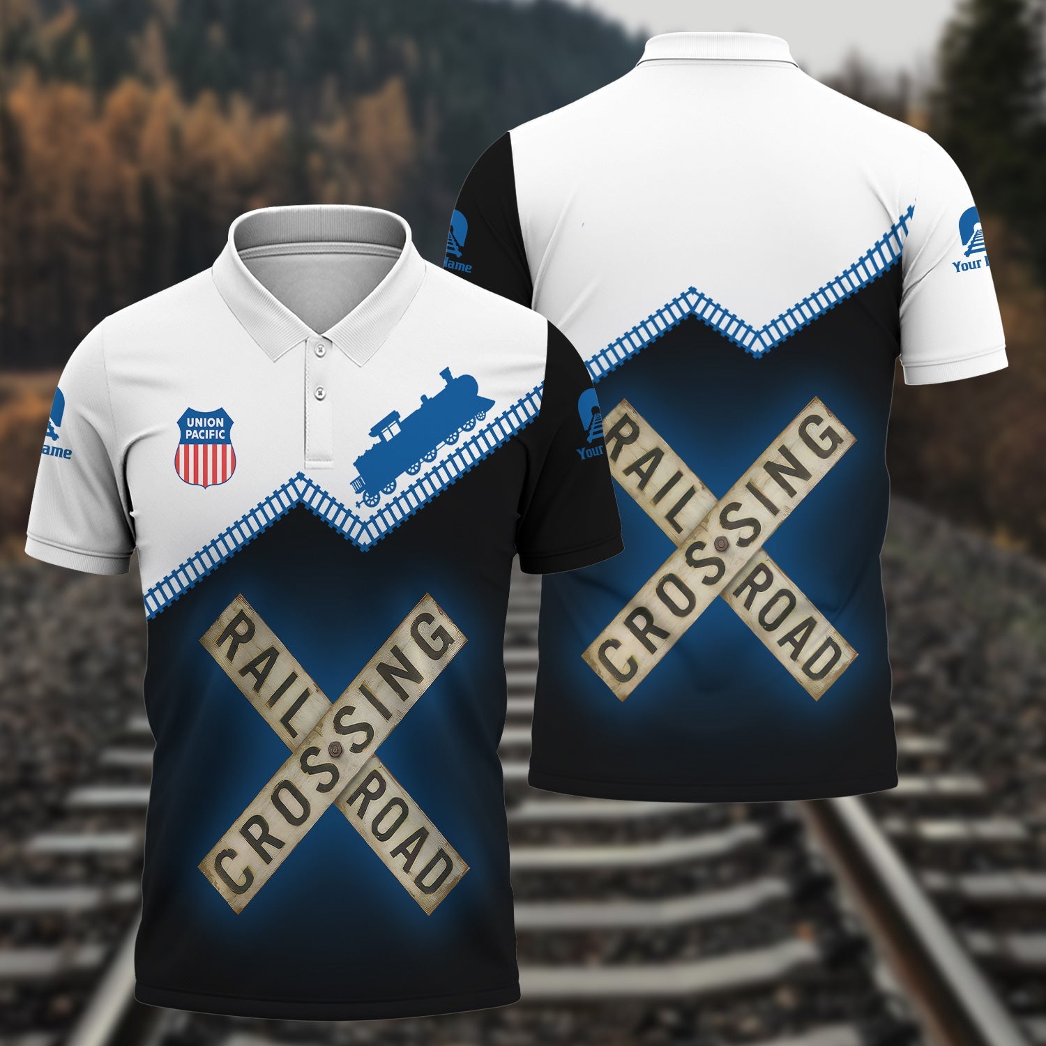 Railspirit Personalized Union Pacific Railroad Polo Shirt Railroad Crossing Printed Train Track Shirt