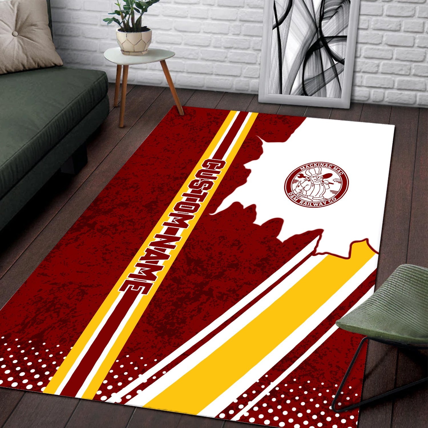 Railspirit Personalized Detroit & Mackinac Railroad Area Rug Vintage All Over Printed Rug