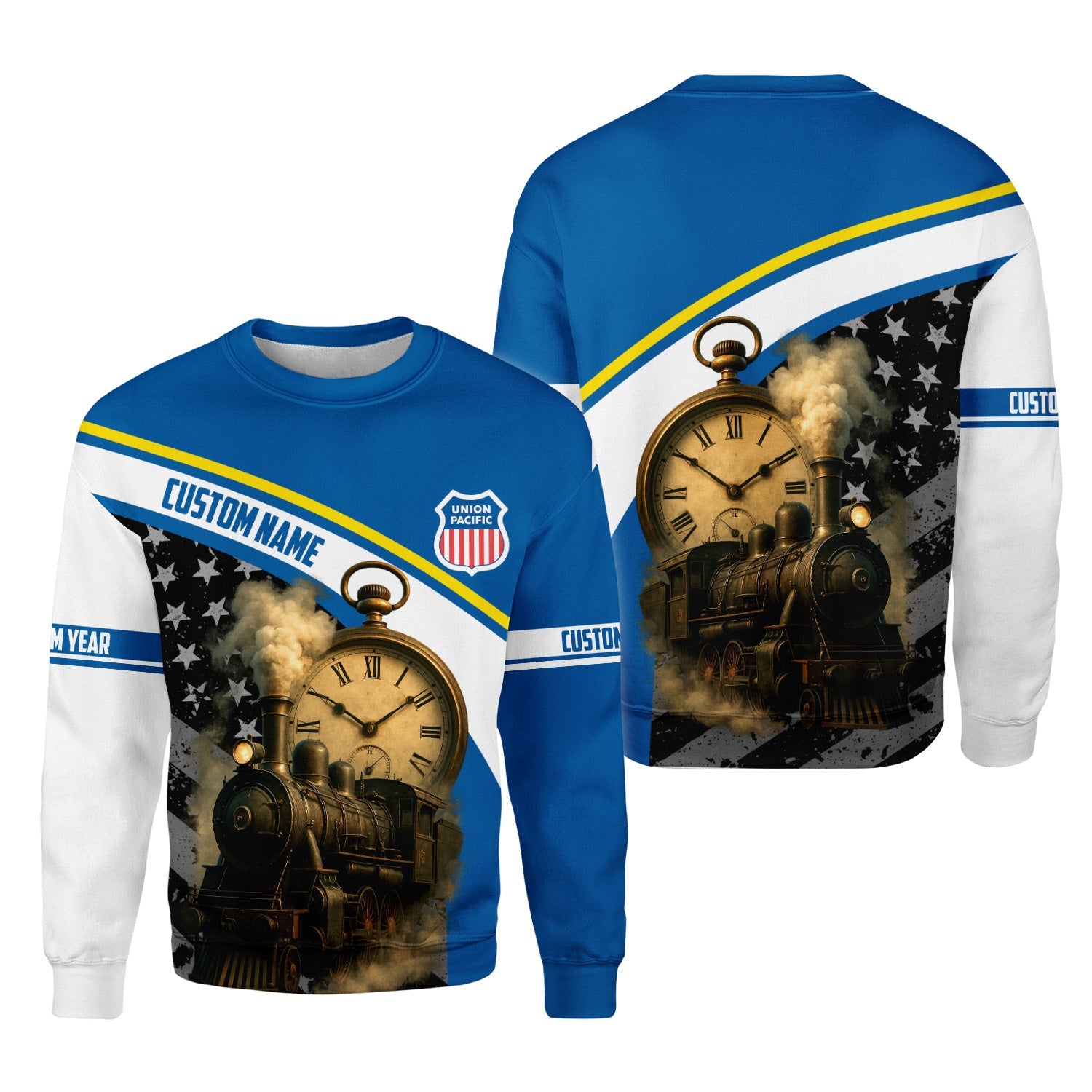 Railspirit Personalized Union Pacific Railroad Sweatshirt Classic Steam Engine With Retro Pocket Watch Big Boy Shirt All Over Print