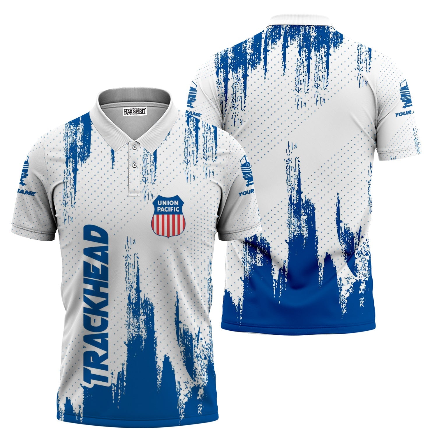 Railspirit Personalized Union Pacific Railroad Polo Shirt Paint Impact Design Big Boy Train Shirt for Trackhead