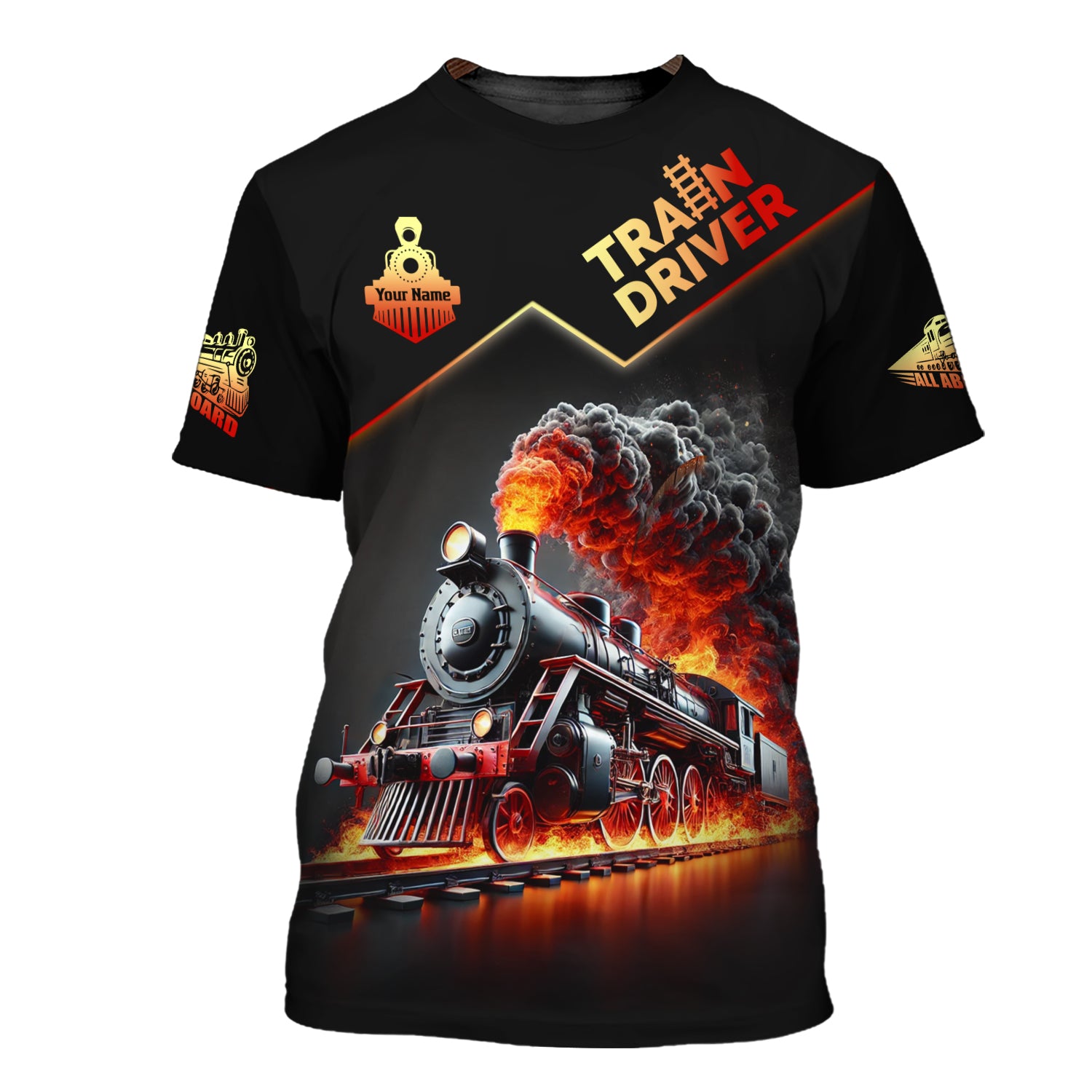 Railspirit Personalized Flaming Steam Train T-Shirt - Epic Locomotive Fire Print