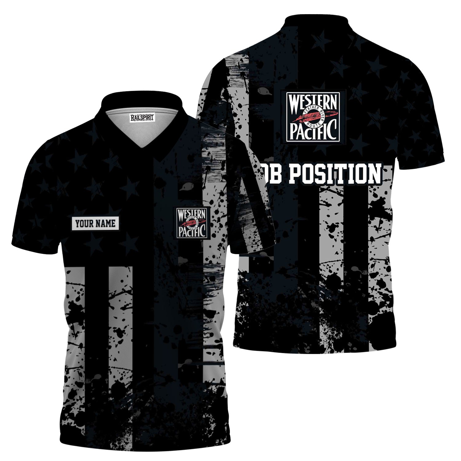 Railspirit Personalized Western Pacific Railroad Polo Shirt Artistic Paint American Flag Style Train Shirt