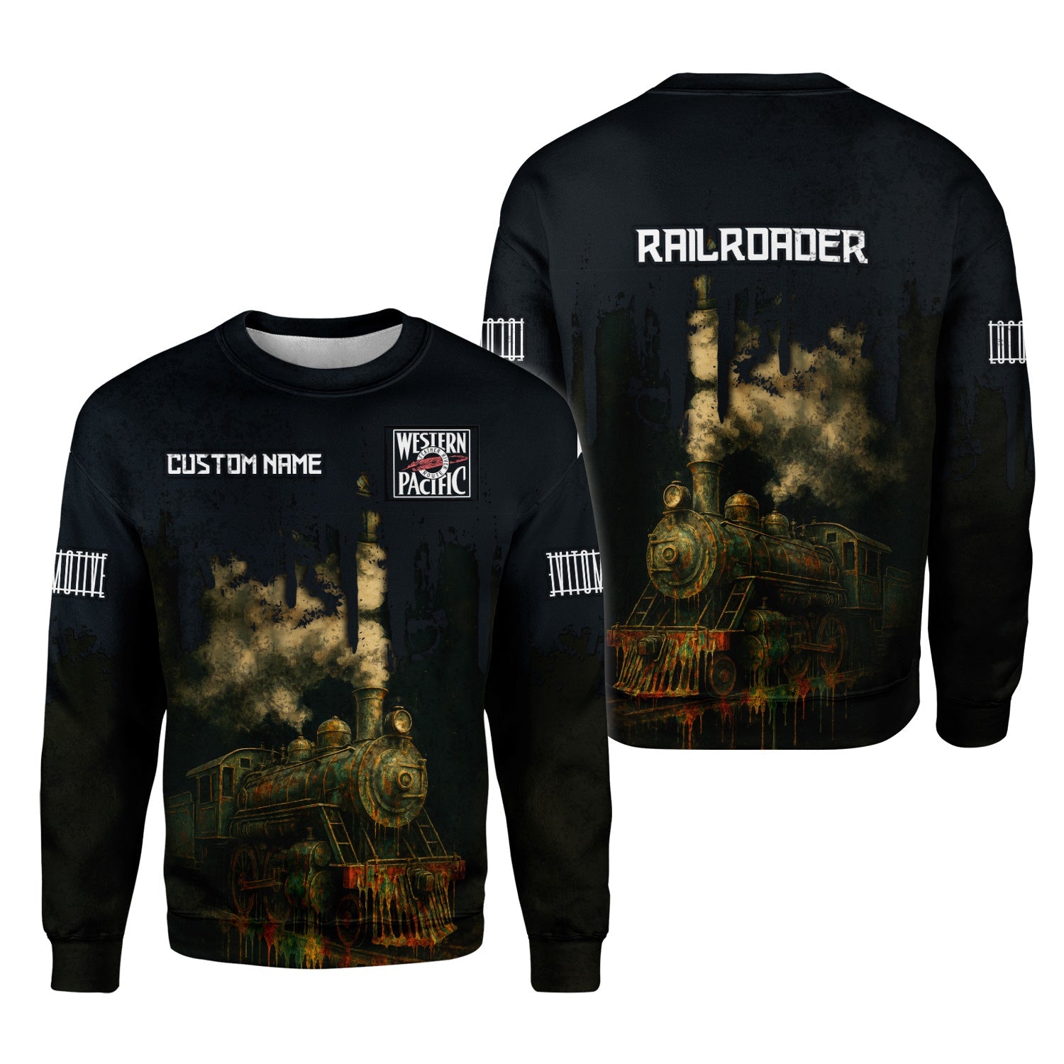 Railspirit Personalized Western Pacific Railroad Sweatshirt Vintage Train Art Style Shirt For Locomotive Fans