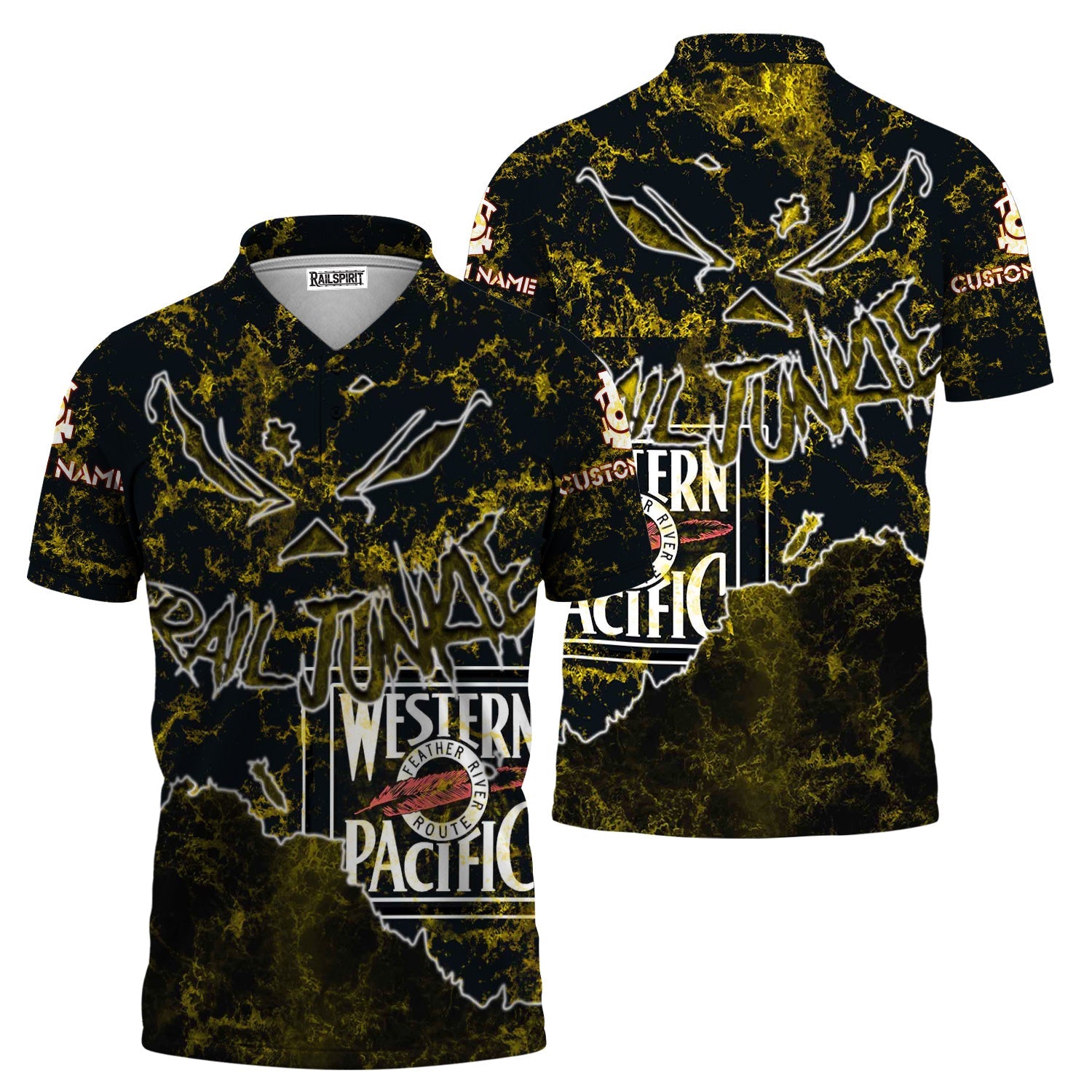Railspirit Personalized Western Pacific Railroad Polo Shirt Torn Graphic Style Train Shirt For Rail Junkie