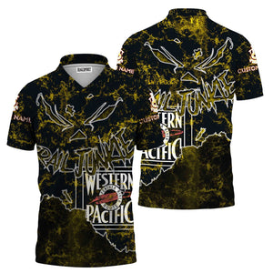 Railspirit Personalized Western Pacific Railroad Polo Shirt Torn Graphic Style Train Shirt For Rail Junkie