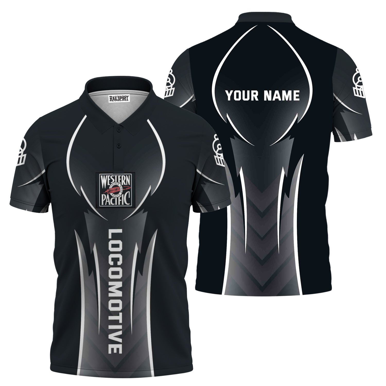 Railspirit Personalized Western Pacific Railroad Polo Shirt Striking Line Style Train Shirt For Locomotive Lovers