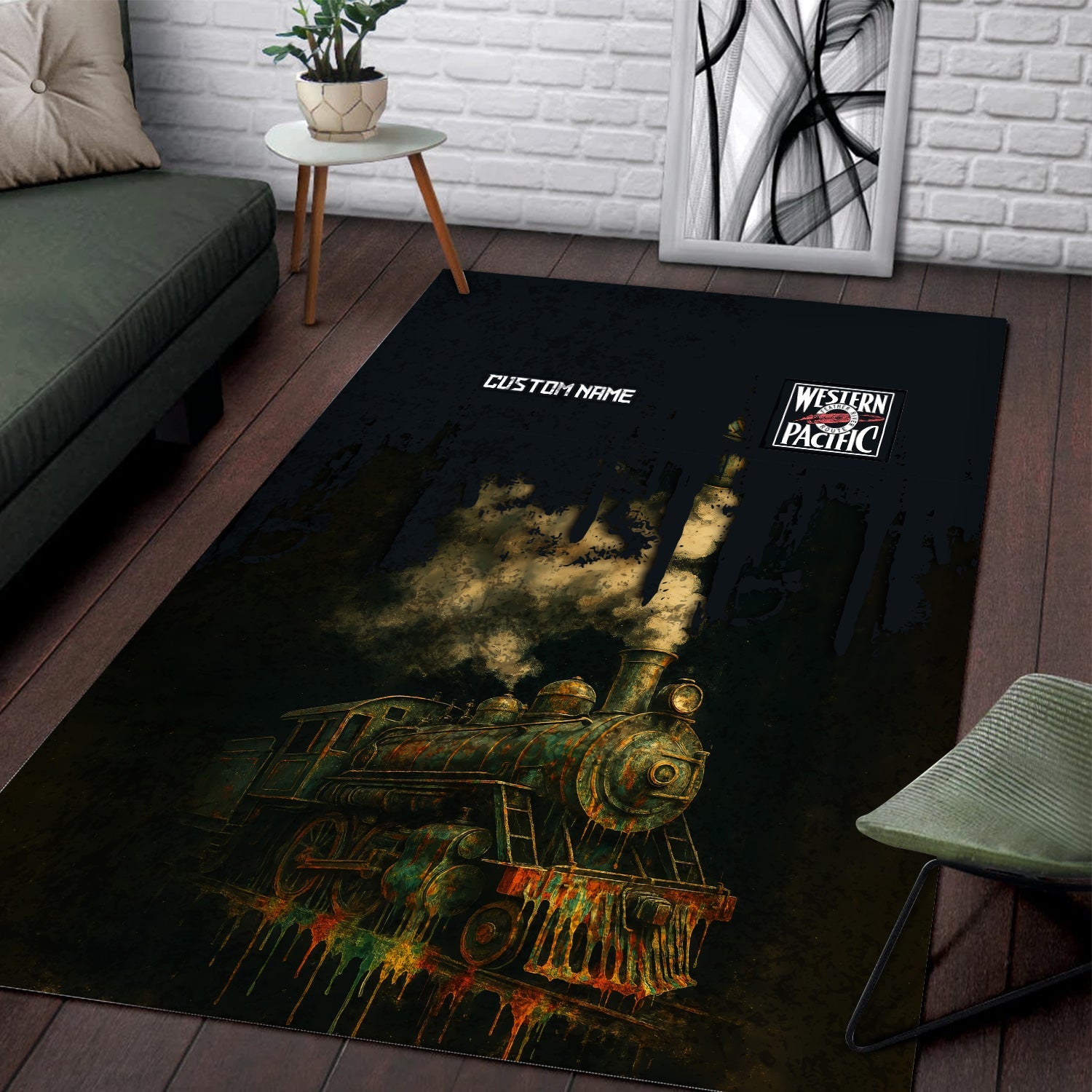 Railspirit Personalized Western Pacific Railroad Area Rug Vintage Train Art Style Rug For Locomotive Fans