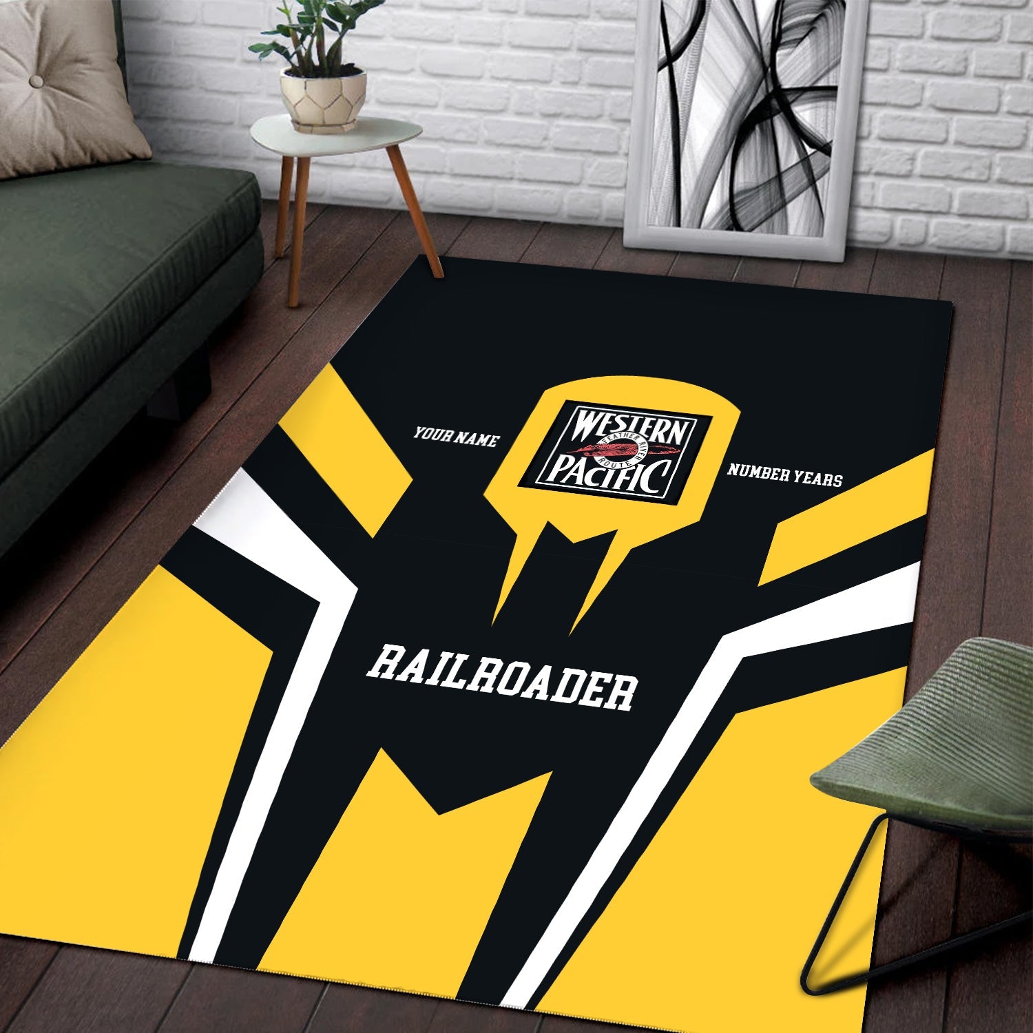Railspirit Personalized Western Pacific Railroad Area Rug Custom Year Railroader Rug Gift Idea For Train Lover