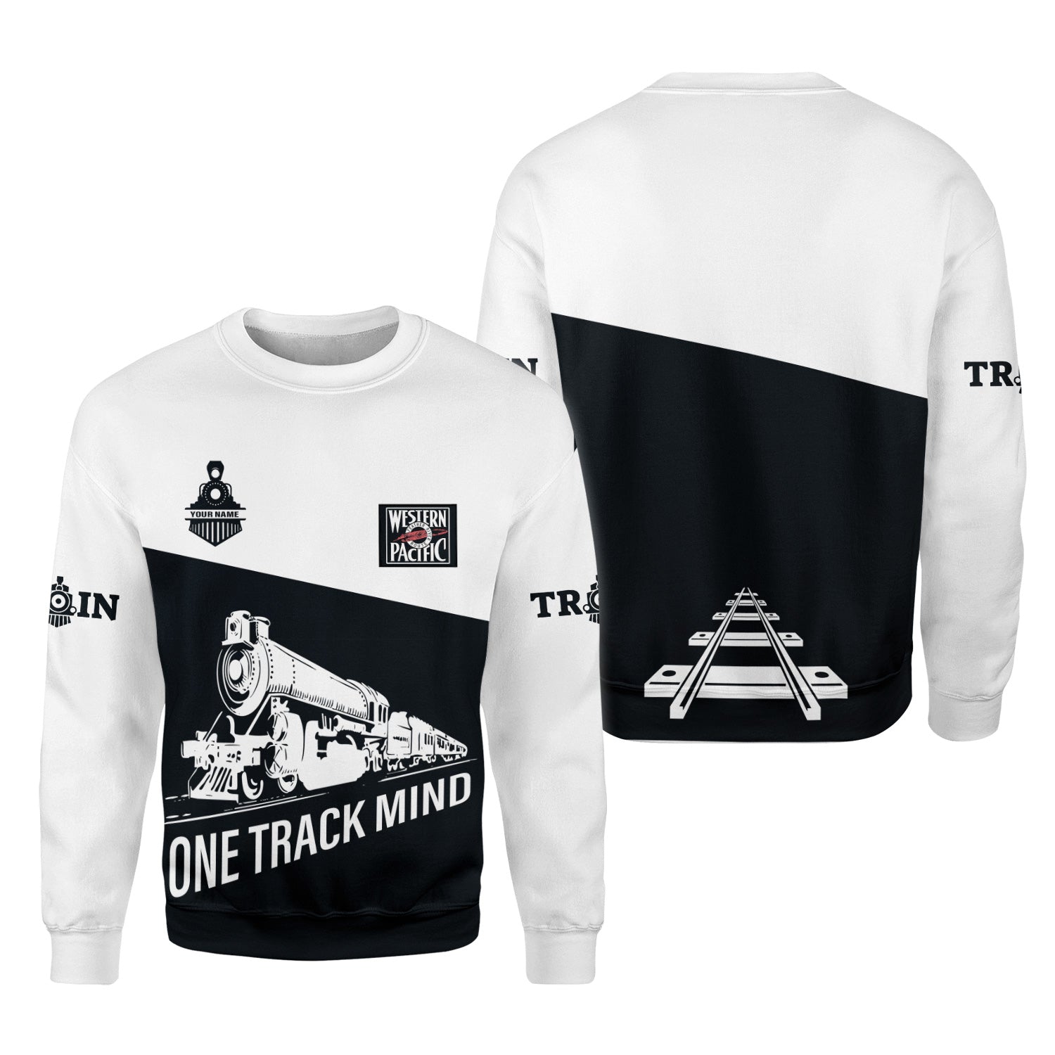 Railspirit Personalized Western Pacific Railroad Sweatshirt One Track Mind Train Sweater Gift Idea For Train Lover
