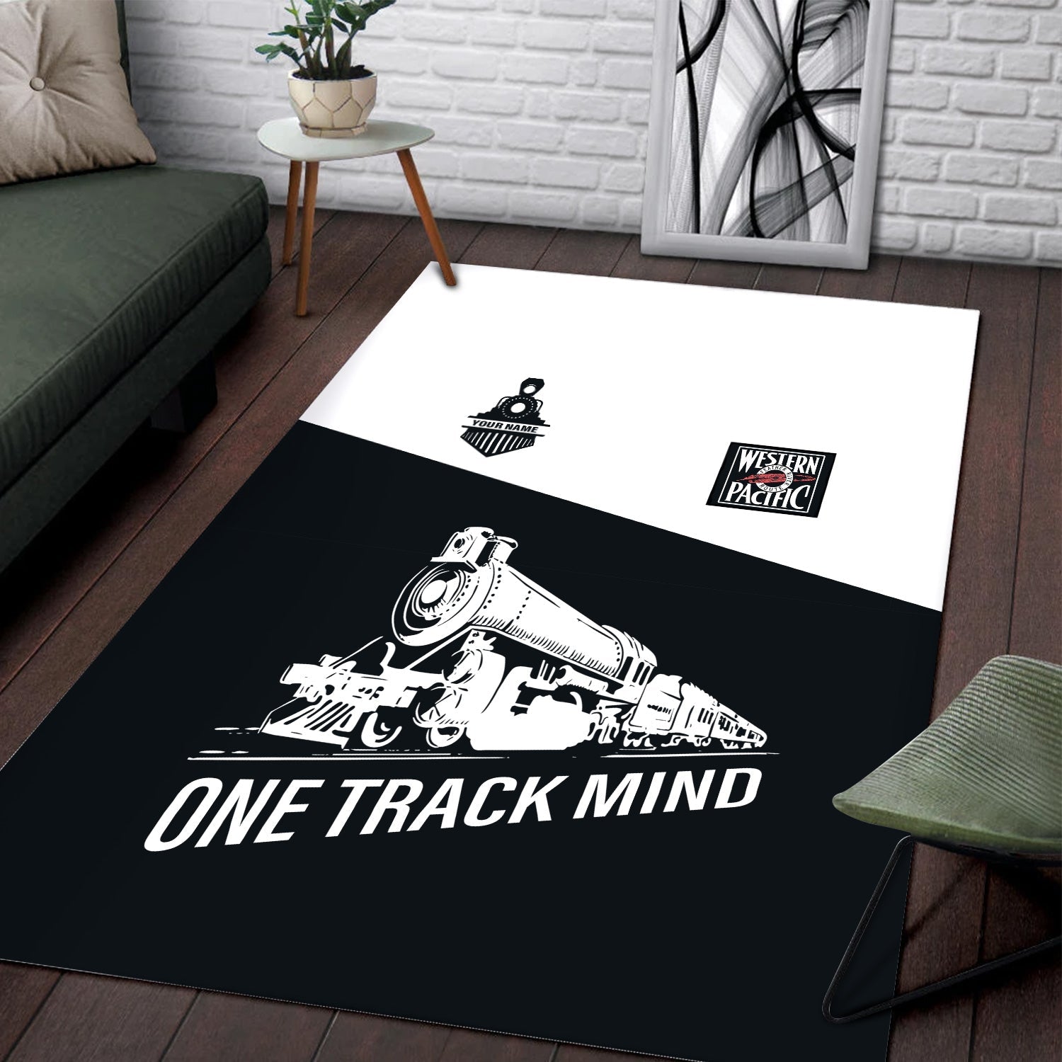 Railspirit Personalized Western Pacific Railroad Area Rug One Track Mind Train Rug Gift Idea For Train Lover