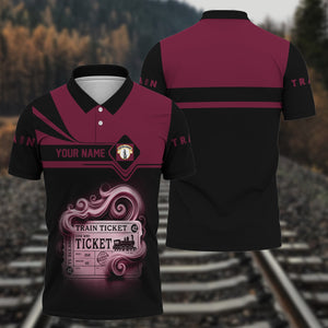 Railspirit Custom Name Boston and Maine Railroad Polo Shirt American Train Ticket Printed Shirt