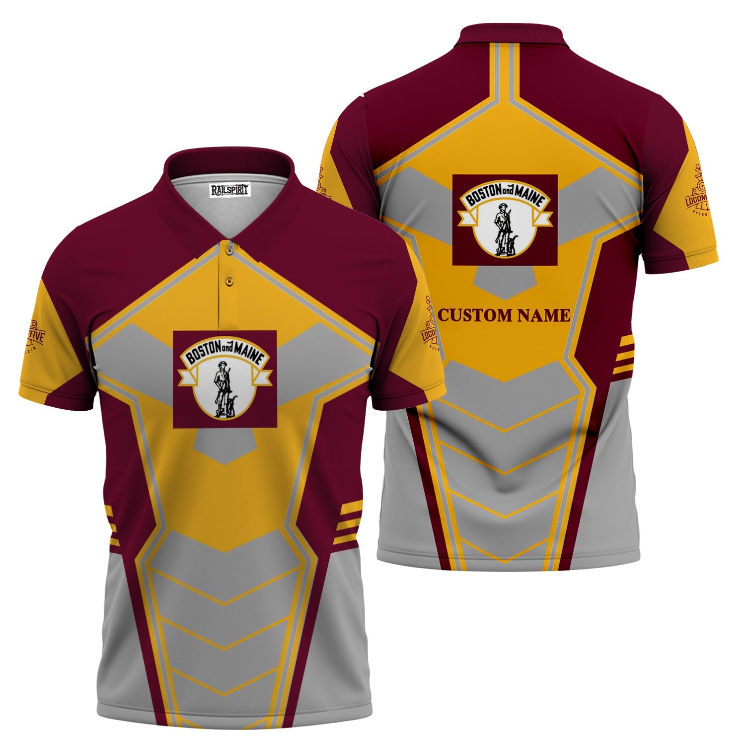 Railspirit Personalized Boston and Maine Railroad Polo Shirt Engine-Inspired Style Train Shirt for Railroad Fanatic