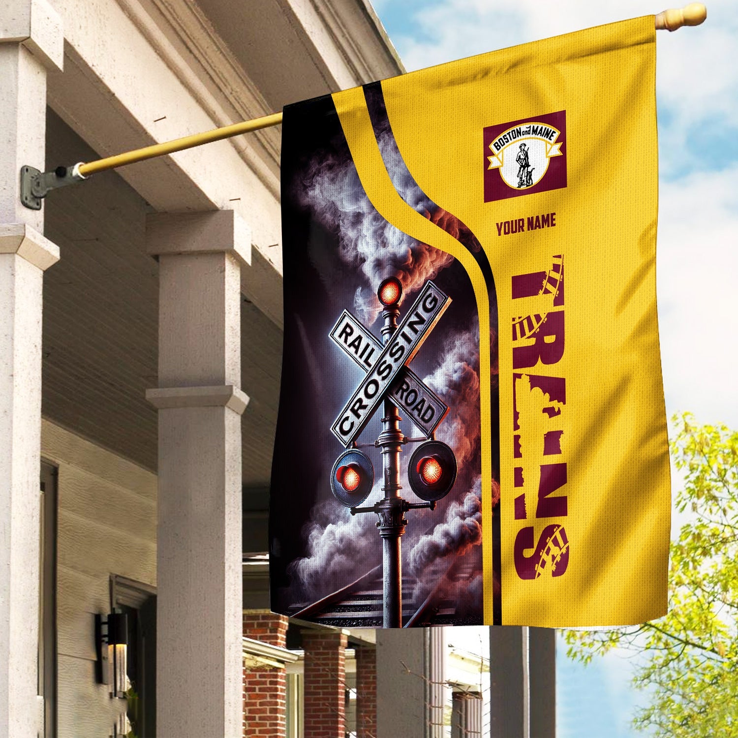 Railspirit Personalized Boston and Maine Railroad Garden Flag Railroad Crossing Sign Flag All Over Print