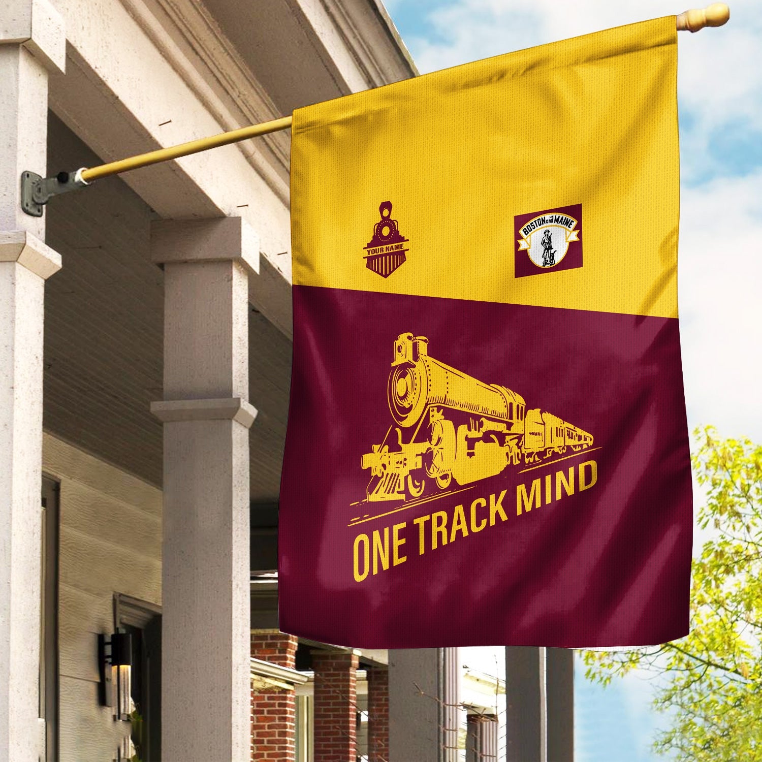 Railspirit Personalized Boston and Maine Railroad Garden Flag One Track Mind Flag Gift Idea For Train Lover