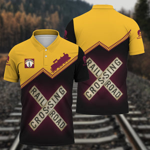 Railspirit Personalized Boston and Maine Railroad Polo Shirt Railroad Crossing Printed Train Track Shirt