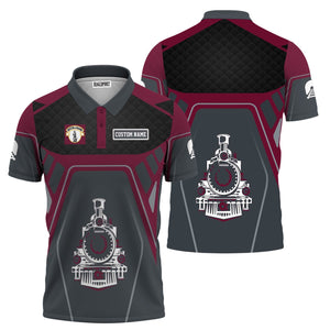 Railspirit Personalized Boston and Maine Railroad Polo Shirt Steam Locomotive Engine Graphic Train Shirt All Over Print