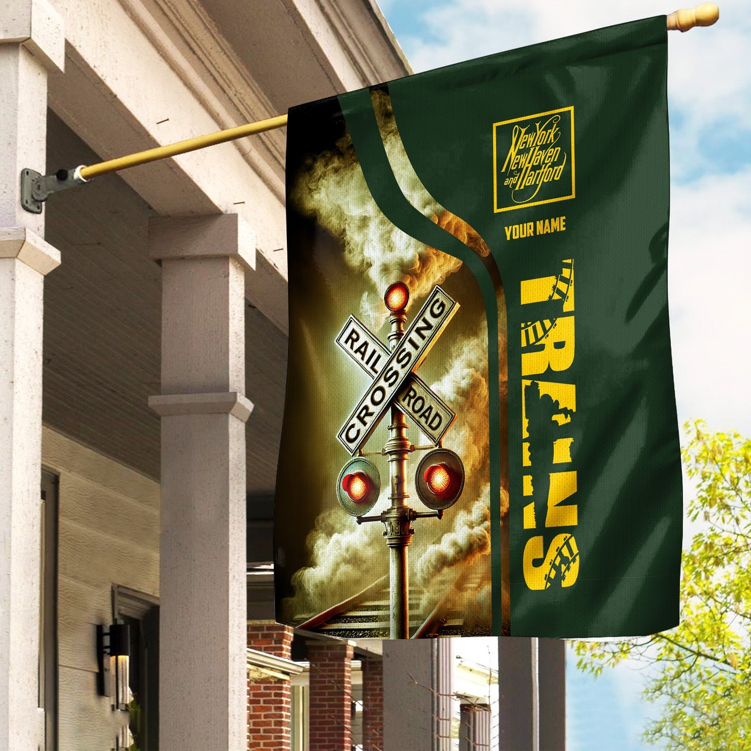 Railspirit Personalized New York, New Haven and Hartford Railroad Garden Flag Railroad Crossing Sign New Haven Railroad Flag All Over Print