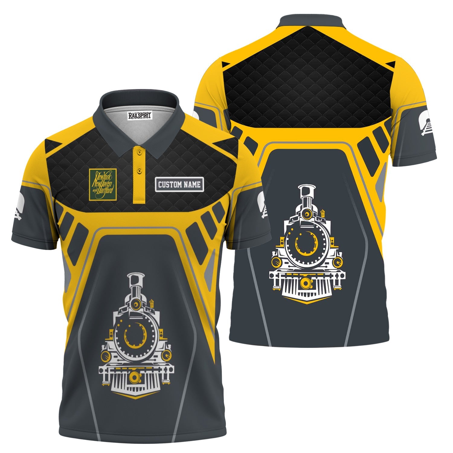 Railspirit Personalized New York, New Haven and Hartford Railroad Polo Shirt Steam Locomotive Engine Graphic New Haven Railroad Train Shirt