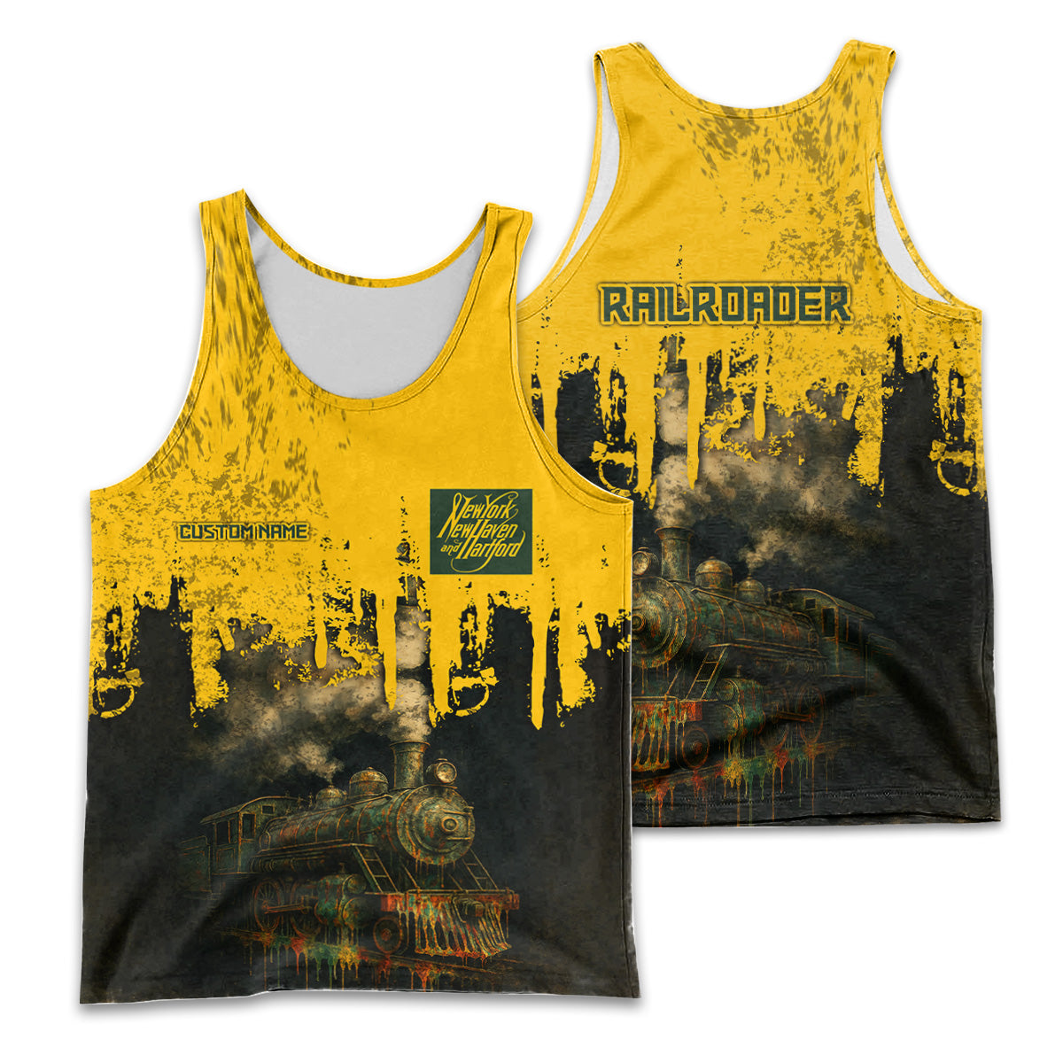 Railspirit Personalized New York, New Haven and Hartford Railroad Men Tank Top Vintage Train Art Style New Haven Railroad Shirt For Locomotive Fans