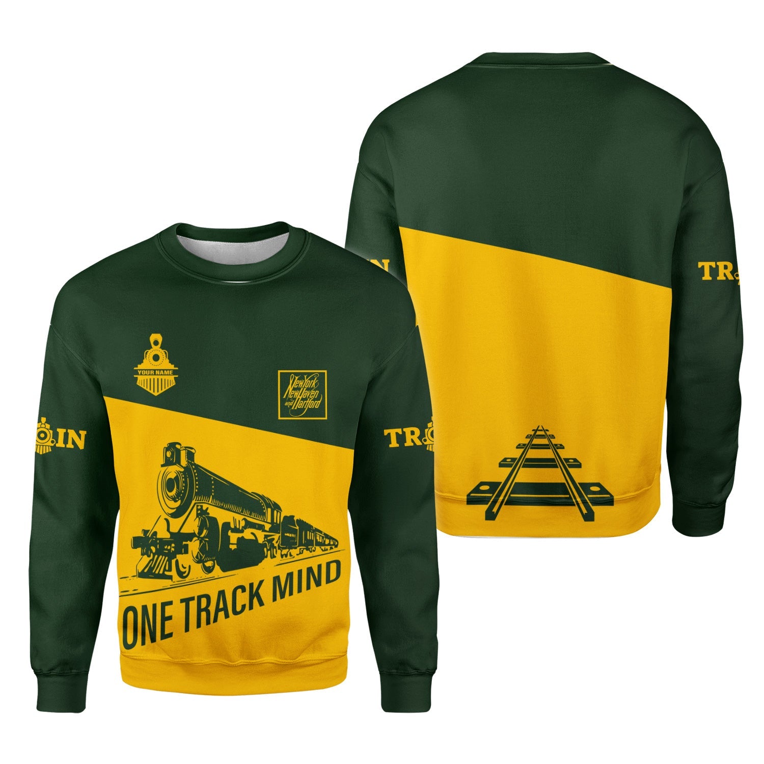 Railspirit Personalized New York, New Haven and Hartford Railroad Sweatshirt One Track Mind New Haven Railroad Train Sweater Gift Idea For Train Lover