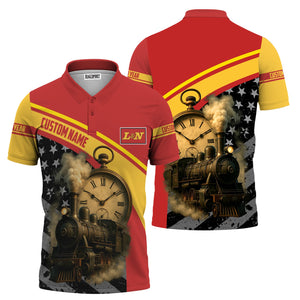 Railspirit Personalized Louisville and Nashville Railroad Polo Shirt Classic Steam Engine With Retro Pocket Watch L&N Shirt All Over Print